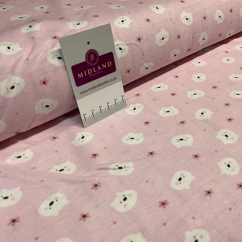 Children's Kitten Kitty Face cotton stretch jersey novelty dress fabric M1717