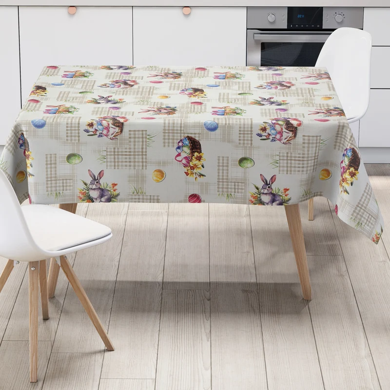 Wachstuch Tischdecke P1205-1 beige Ostern Osterei Osterhase eckig rund oval