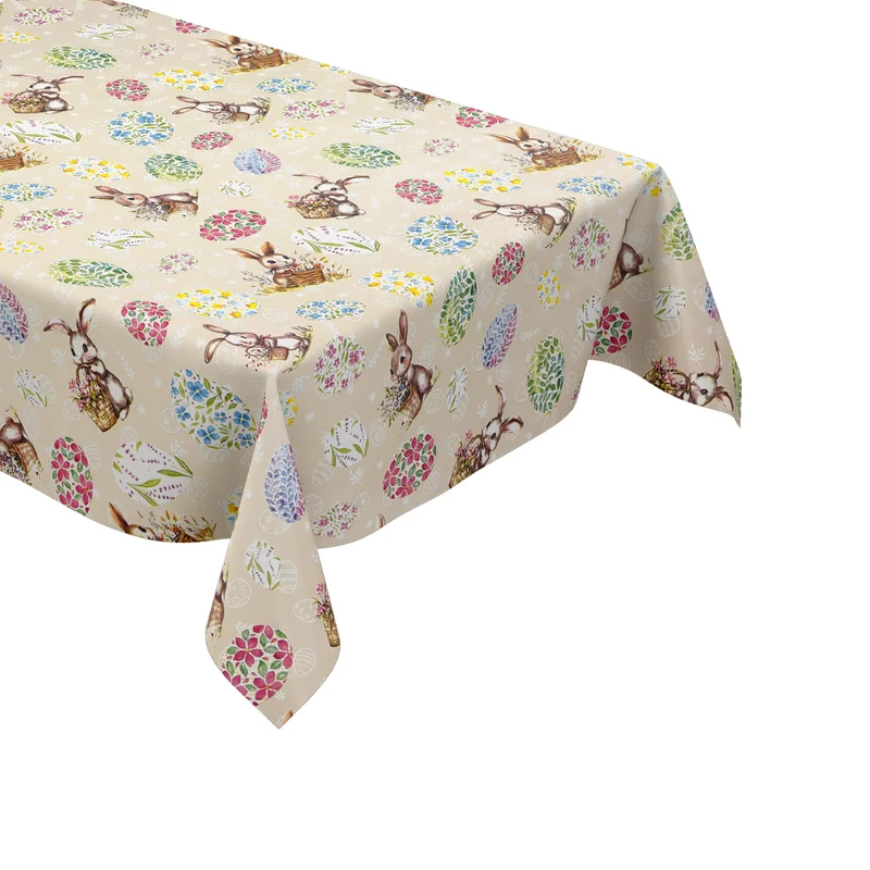 Wachstuch Tischdecke P1268-1 beige Ostern Osterhase Osterei eckig rund oval