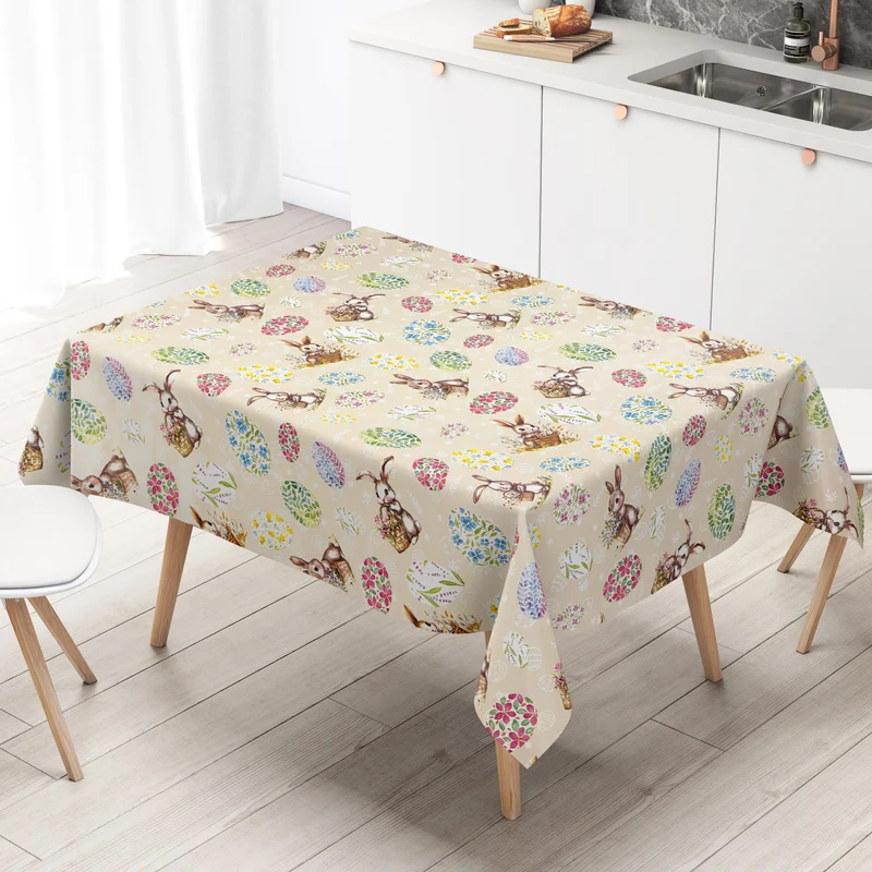 Wachstuch Tischdecke P1268-1 beige Ostern Osterhase Osterei eckig rund oval