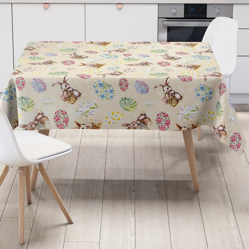 Wachstuch Tischdecke P1268-1 beige Ostern Osterhase Osterei eckig rund oval