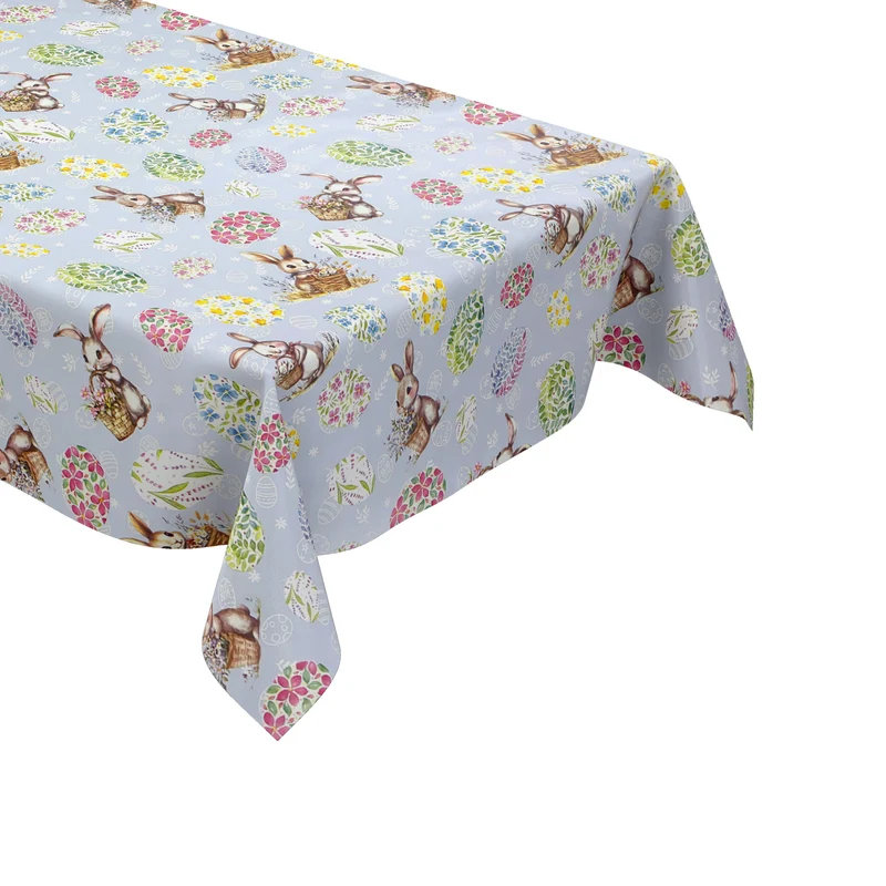 Wachstuch Tischdecke P1268-3 hellblau Ostern Osterhase Osterei eckig rund oval