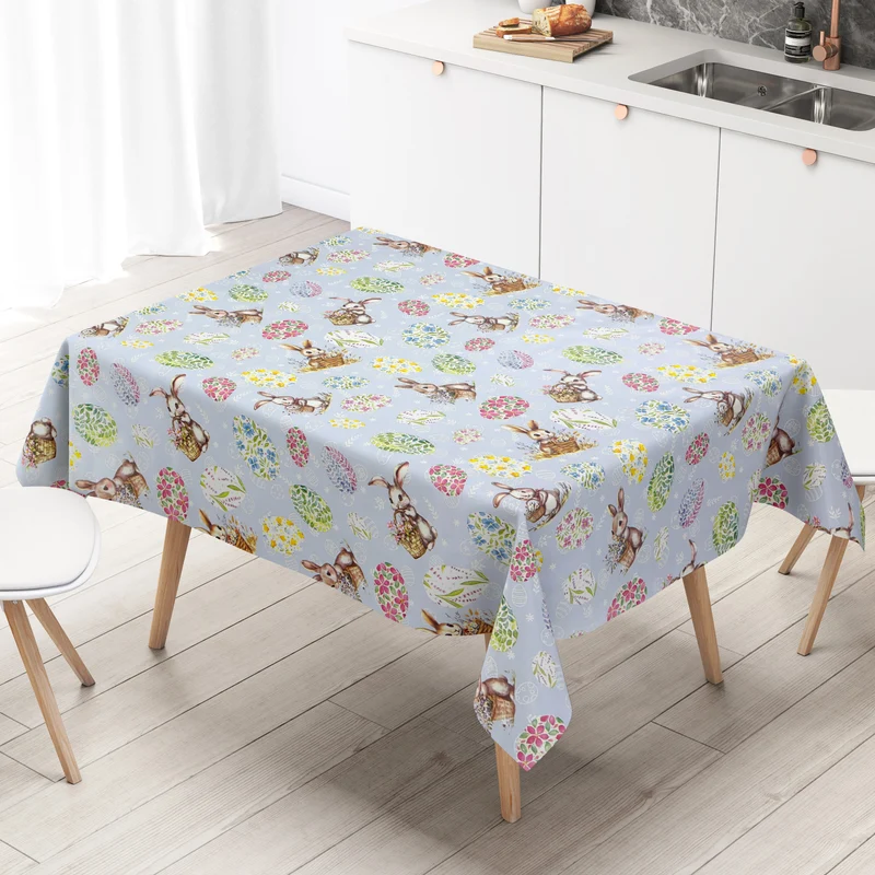 Wachstuch Tischdecke P1268-3 hellblau Ostern Osterhase Osterei eckig rund oval