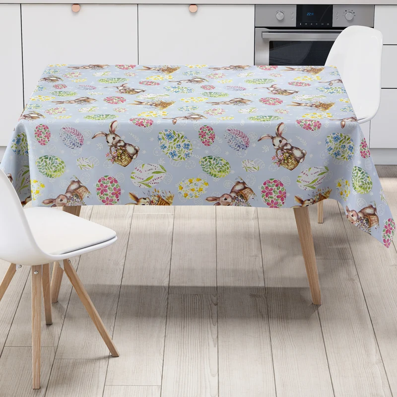 Wachstuch Tischdecke P1268-3 hellblau Ostern Osterhase Osterei eckig rund oval