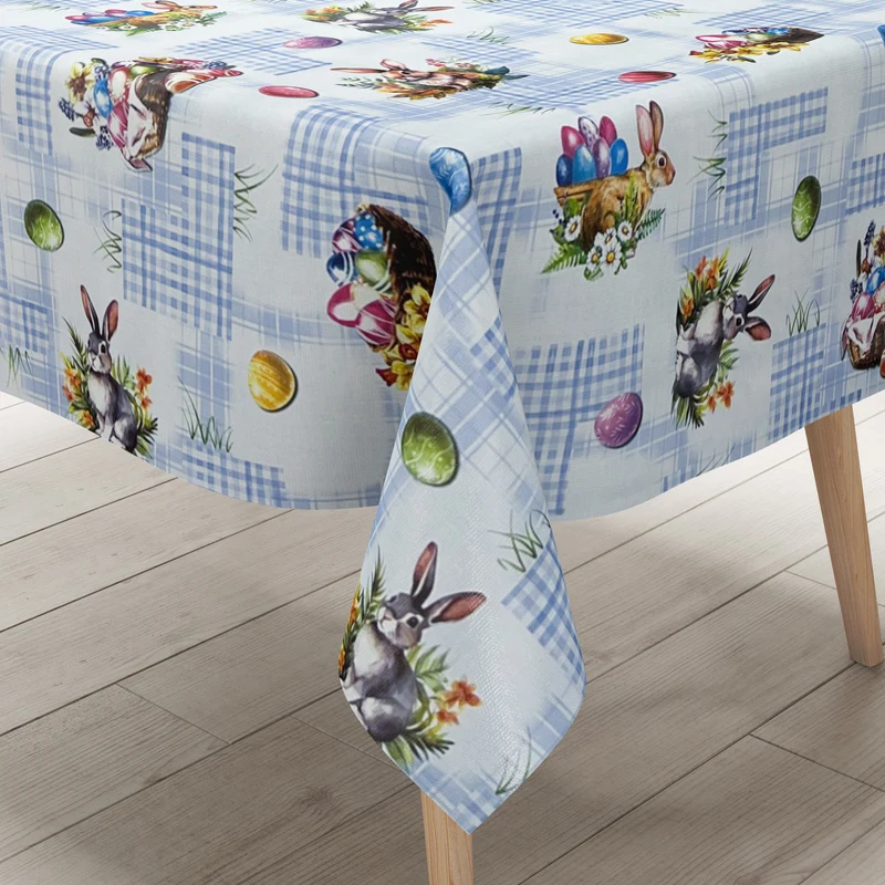 Wachstuch Tischdecke P1205-4 blau Ostern Ostereier Osterhase eckig rund oval