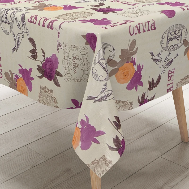 Wachstuch Tischdecke geprägt KE32810 PIANO POLKA Rosen und Vögel eckig rund oval