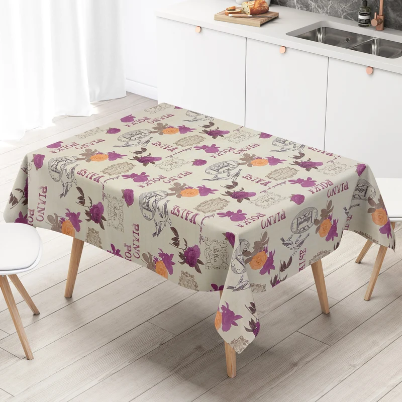 Wachstuch Tischdecke geprägt KE32810 PIANO POLKA Rosen und Vögel eckig rund oval