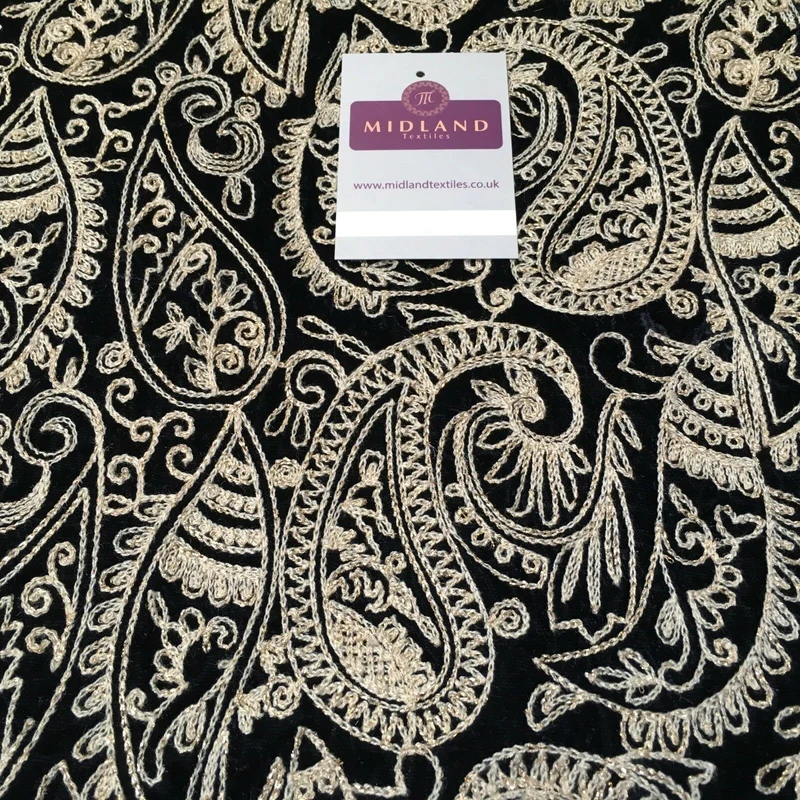 metallic thread Paisley Embroidered Micro Velvet Dress Fabric 40" M1038 Mtex