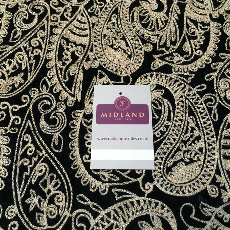 metallic thread Paisley Embroidered Micro Velvet Dress Fabric 40" M1038 Mtex