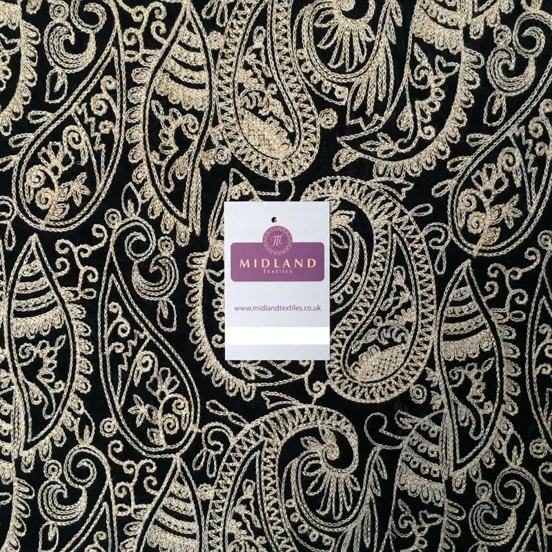 metallic thread Paisley Embroidered Micro Velvet Dress Fabric 40" M1038 Mtex