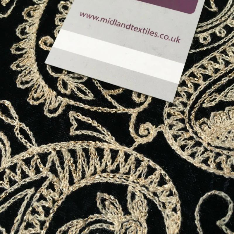 metallic thread Paisley Embroidered Micro Velvet Dress Fabric 40" M1038 Mtex