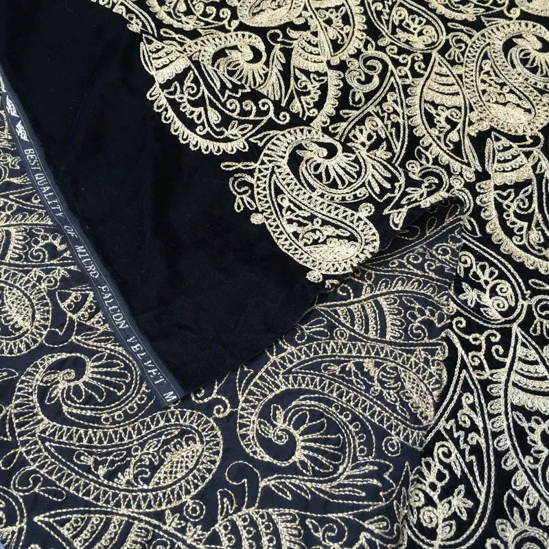 metallic thread Paisley Embroidered Micro Velvet Dress Fabric 40" M1038 Mtex