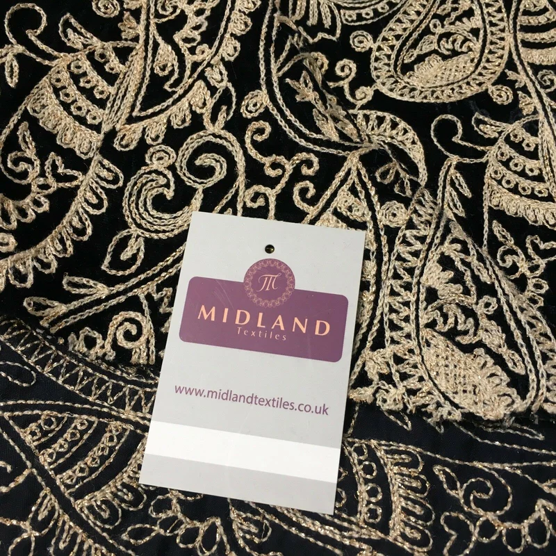 metallic thread Paisley Embroidered Micro Velvet Dress Fabric 40" M1038 Mtex