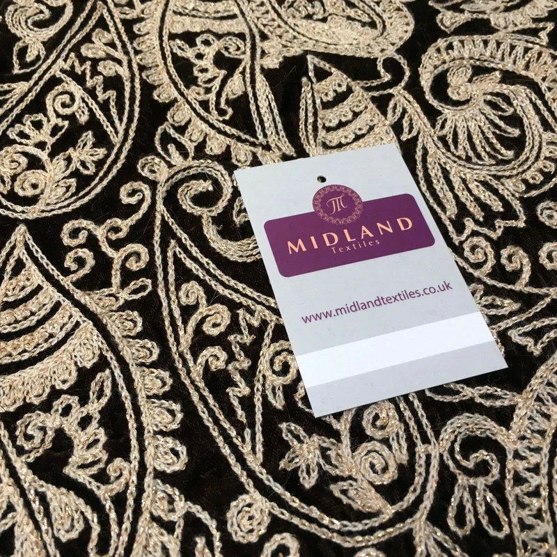 metallic thread Paisley Embroidered Micro Velvet Dress Fabric 40" M1038 Mtex