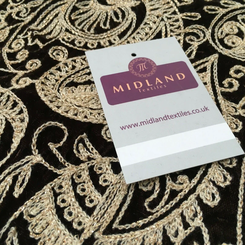 metallic thread Paisley Embroidered Micro Velvet Dress Fabric 40" M1038 Mtex