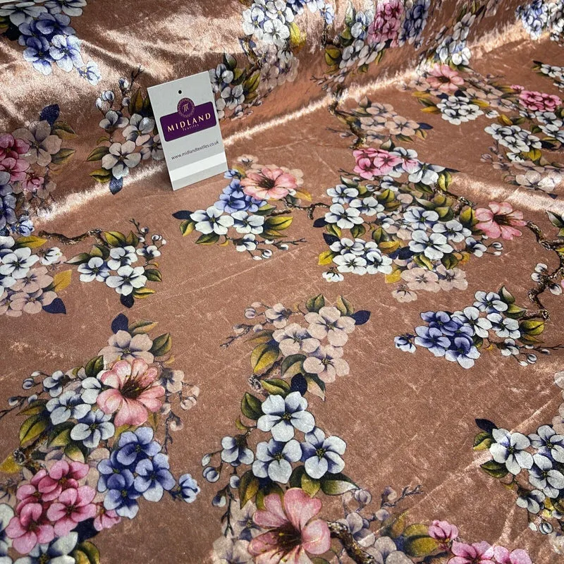 Mink floral Printed Crushed velvet Dress fabric M1400-45 Mtex