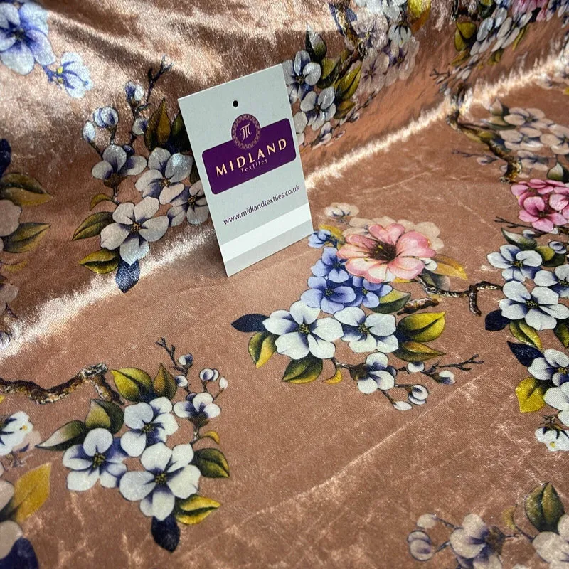 Mink floral Printed Crushed velvet Dress fabric M1400-45 Mtex