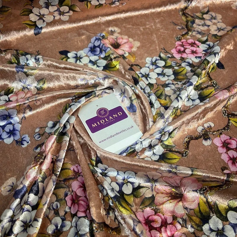 Mink floral Printed Crushed velvet Dress fabric M1400-45 Mtex