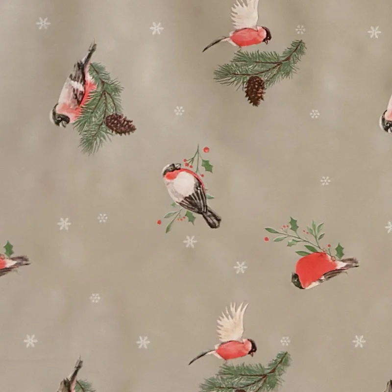 Wachstuch Tischdecke 01742-01 taupefarben Weihnachten Rotkehlchen Winter eckig rund oval
