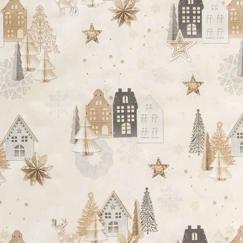 Wachstuch Tischdecke 06378-01 beige Weihnachten Advent Winterdorf eckig rund oval