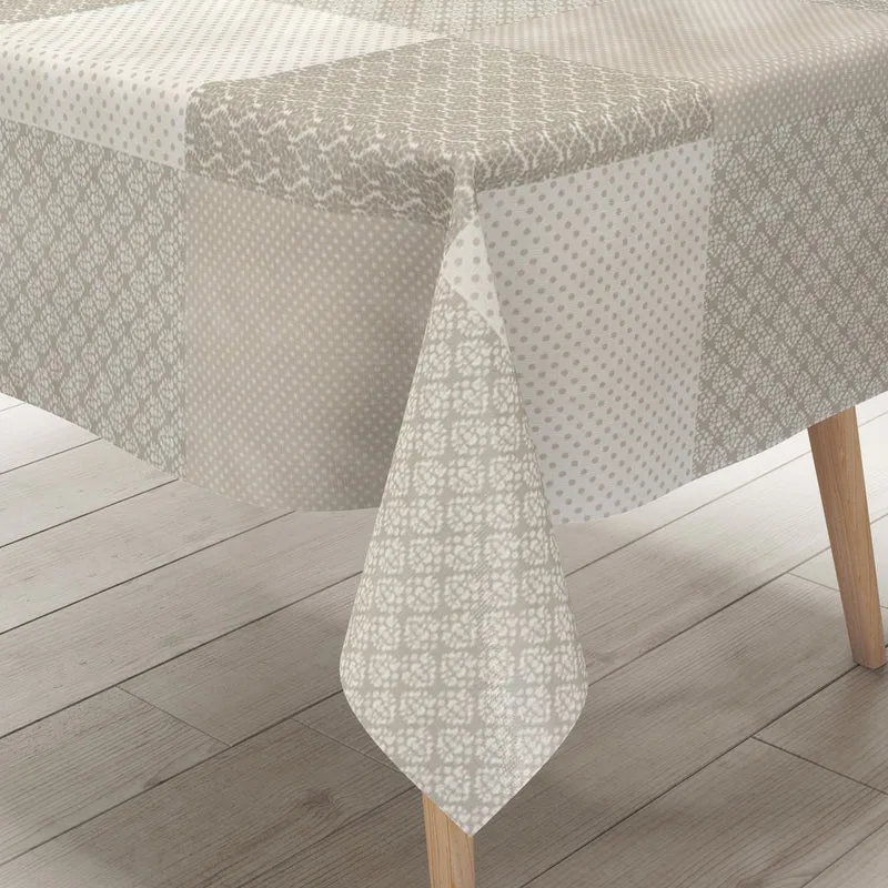 Wachstuch Tischdecke M19320 weiß taupe Ornamente Punkte eckig rund oval