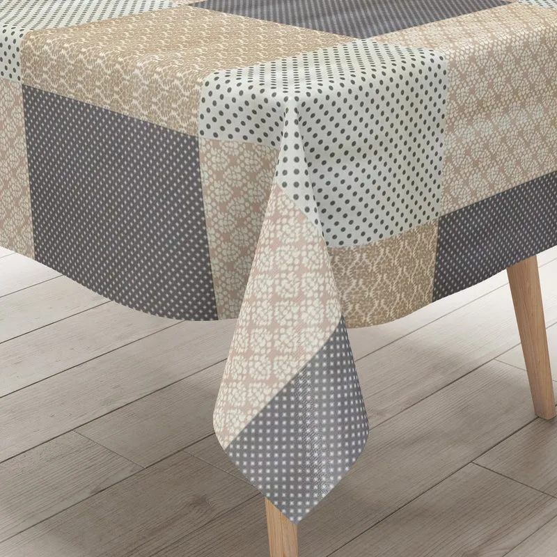 Wachstuch Tischdecke M19321 beige grau Ornamente Punkte eckig rund oval