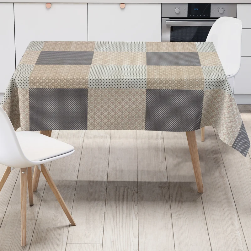 Wachstuch Tischdecke M19321 beige grau Ornamente Punkte eckig rund oval