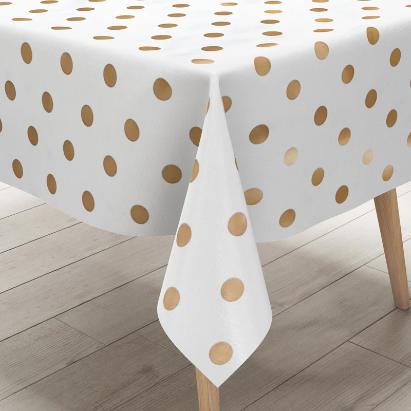 Wachstuch Tischdecke 01039-03 goldene Punkte auf weiß retro Dotties eckig rund oval