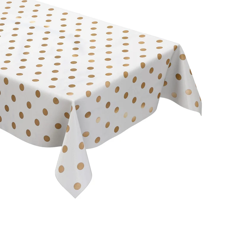 Wachstuch Tischdecke 01039-03 goldene Punkte auf weiß retro Dotties eckig rund oval