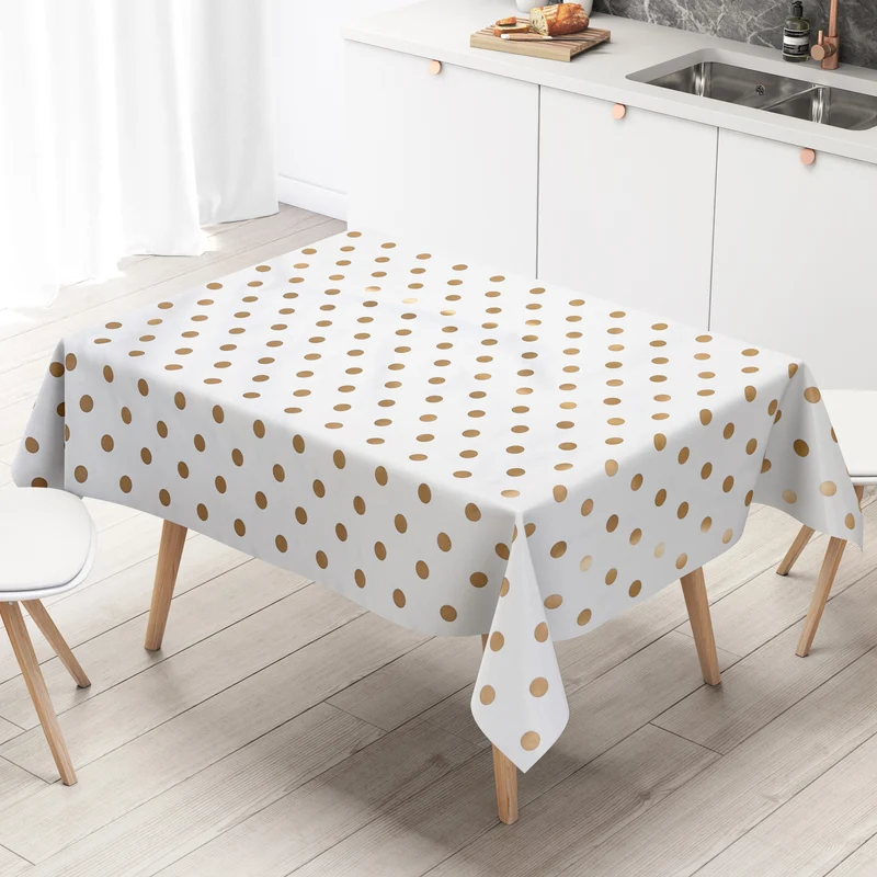 Wachstuch Tischdecke 01039-03 goldene Punkte auf weiß retro Dotties eckig rund oval