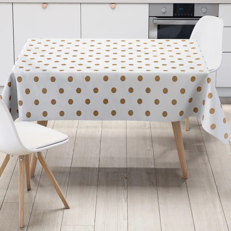 Wachstuch Tischdecke 01039-03 goldene Punkte auf weiß retro Dotties eckig rund oval