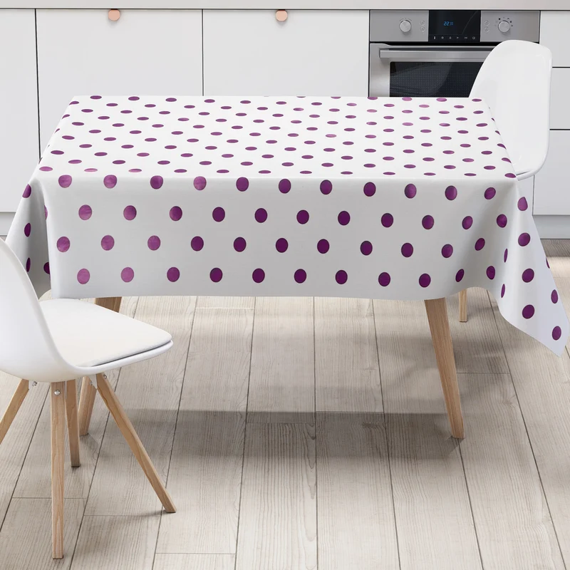 Wachstuch Tischdecke 01039-06 lila Punkte auf weiß retro Dotties eckig rund oval