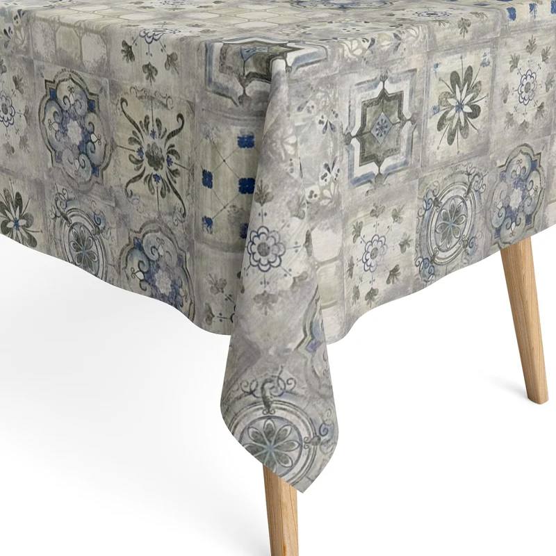 Jacquard Tischdecke aus beschichteter Baumwolle mit Fleckenschutz MONTEDOUR mediterran Mosaik Fliesen eckig rund oval