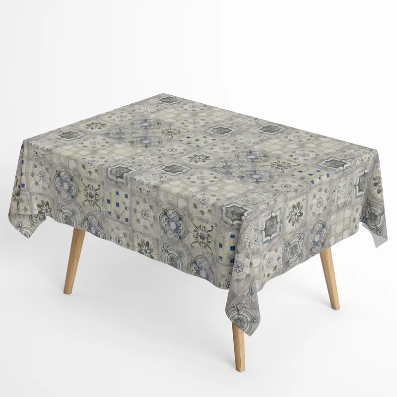 Jacquard Tischdecke aus beschichteter Baumwolle mit Fleckenschutz MONTEDOUR mediterran Mosaik Fliesen eckig rund oval