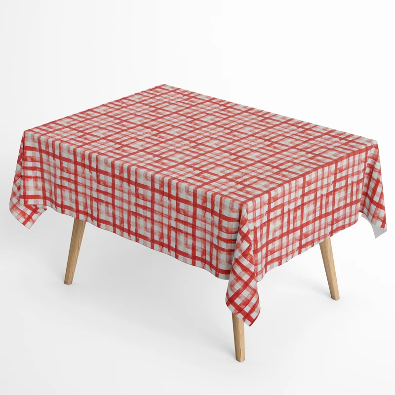Jacquard Tischdecke aus beschichteter Baumwolle mit Fleckenschutz VEDA RED kariert rot eckig rund oval