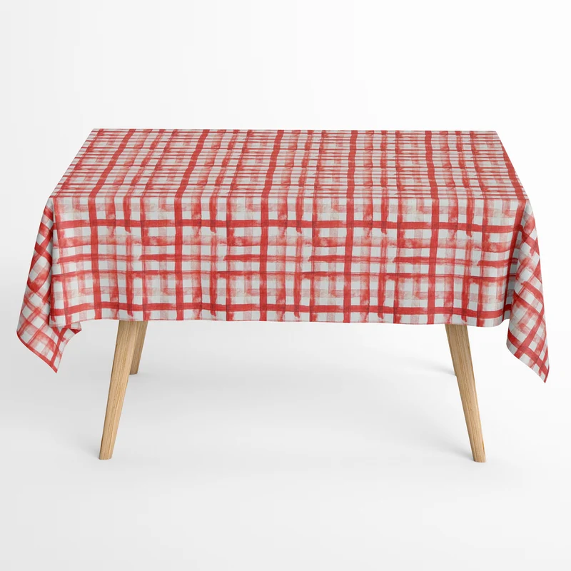 Jacquard Tischdecke aus beschichteter Baumwolle mit Fleckenschutz VEDA RED kariert rot eckig rund oval