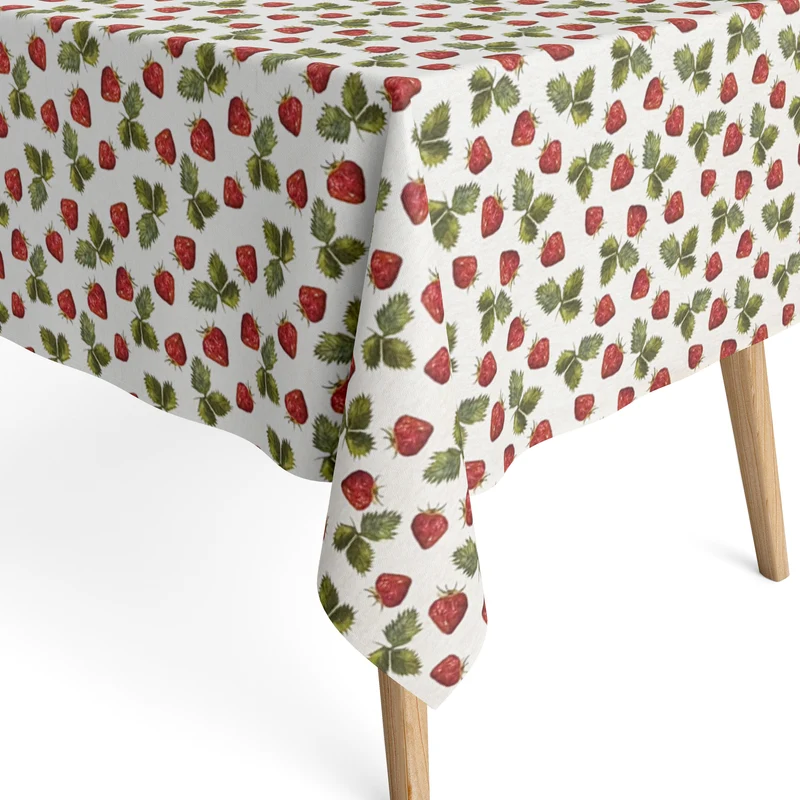 Jacquard Tischdecke aus beschichteter Baumwolle mit Fleckenschutz FRESON Erdbeeren eckig rund oval