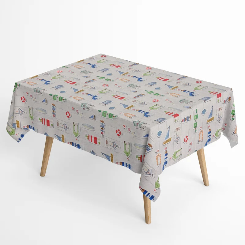 Jacquard Tischdecke aus beschichteter Baumwolle mit Fleckenschutz MOANA maritim Schiffe Leuchtturm eckig rund oval