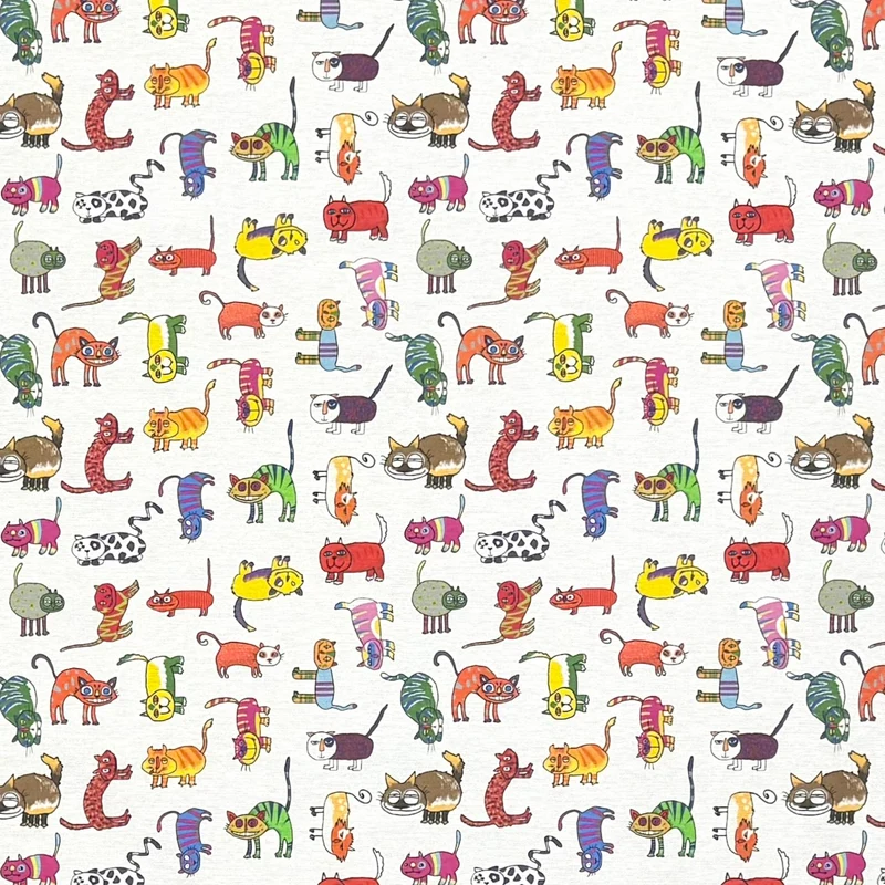 Jacquard Tischdecke aus beschichteter Baumwolle mit Fleckenschutz HAPPY CAT bunte Katzen eckig rund oval