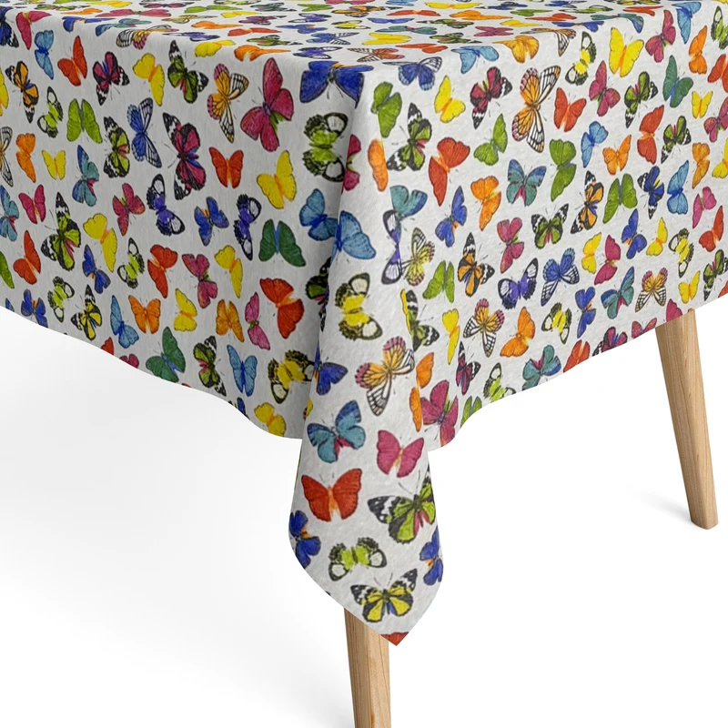 Jacquard Tischdecke aus beschichteter Baumwolle mit Fleckenschutz MARIPOSAS bunte Schmetterlinge Butterlfy eckig rund oval