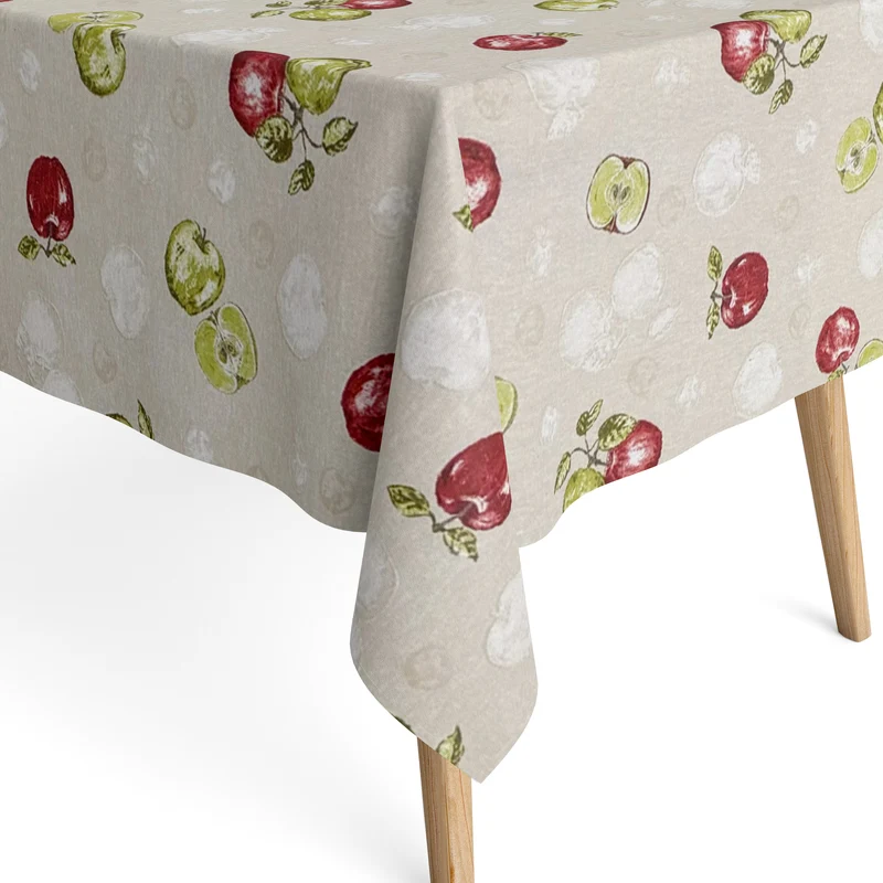 Jacquard Tischdecke aus beschichteter Baumwolle mit Fleckenschutz RED APPLE Äpfel eckig rund oval