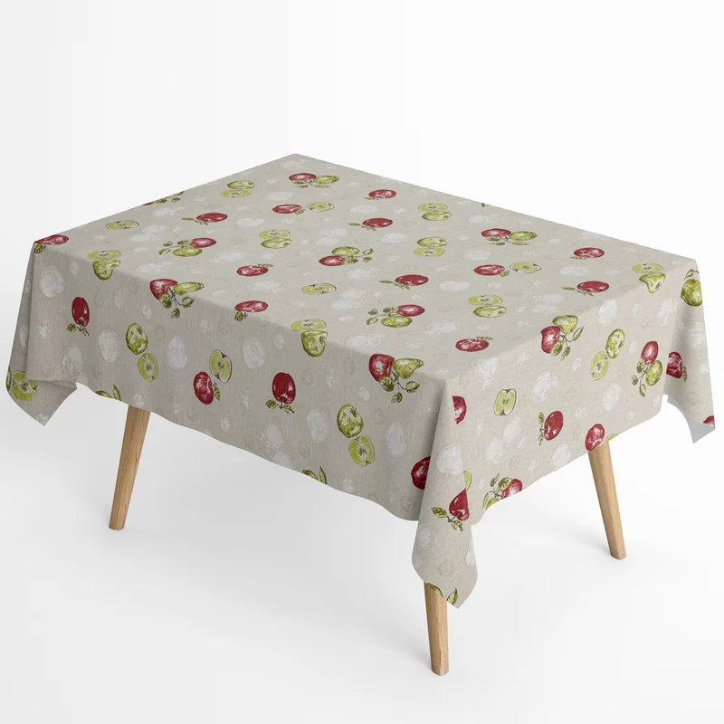 Jacquard Tischdecke aus beschichteter Baumwolle mit Fleckenschutz RED APPLE Äpfel eckig rund oval