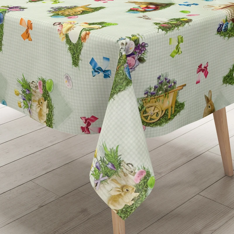 Wachstuch Tischdecke 150D mintgrün kariert Ostern Osterhase Osterei eckig rund oval