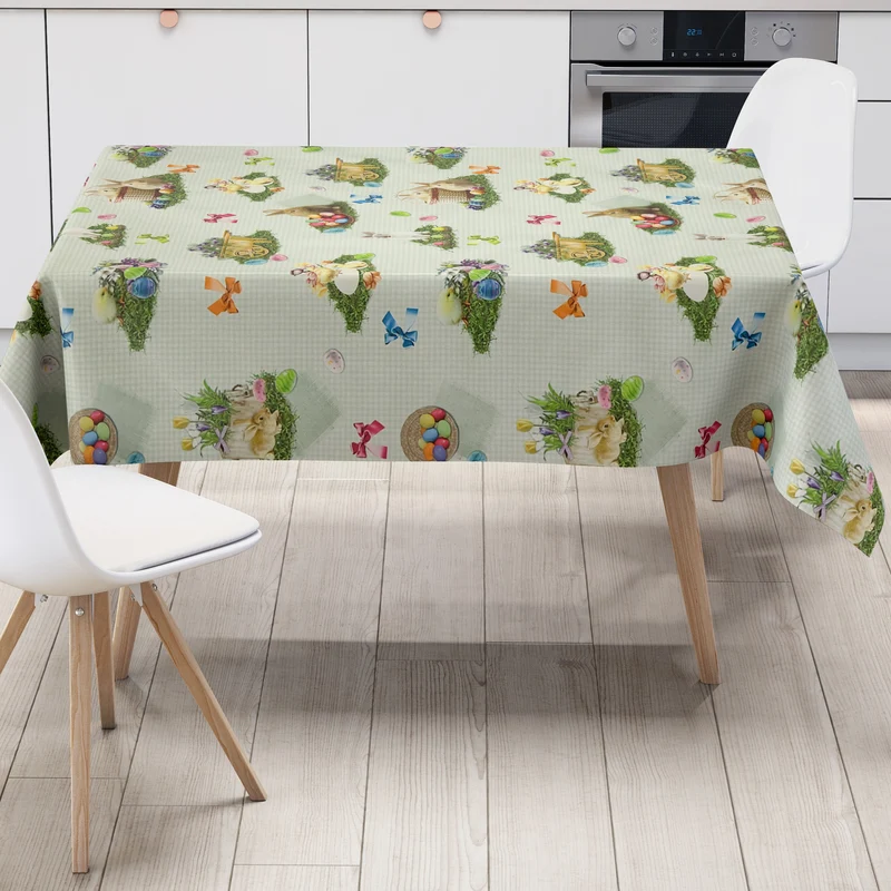 Wachstuch Tischdecke 150D mintgrün kariert Ostern Osterhase Osterei eckig rund oval