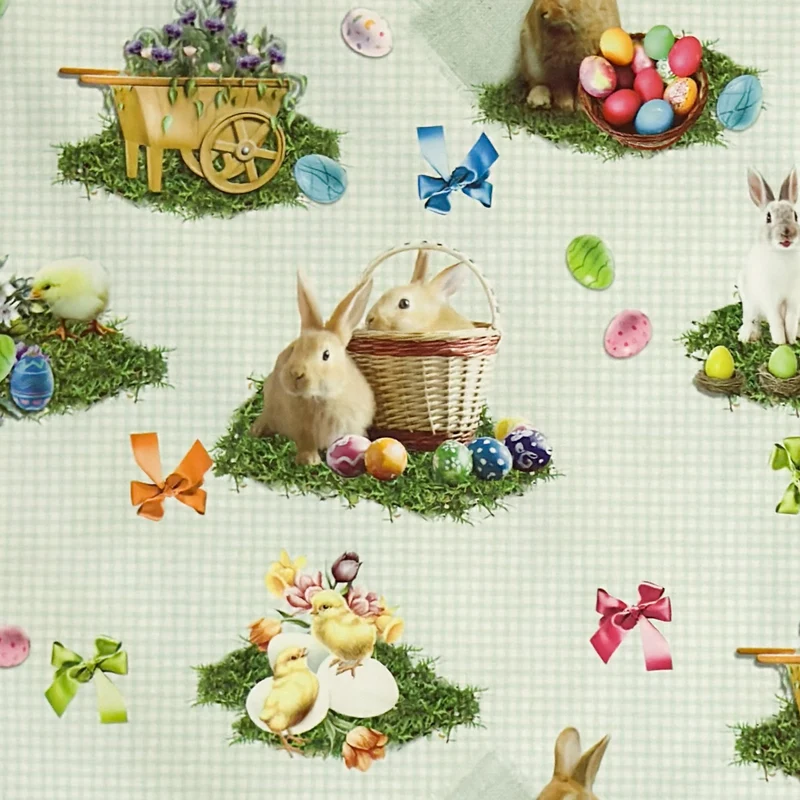 Wachstuch Tischdecke 150D mintgrün kariert Ostern Osterhase Osterei eckig rund oval