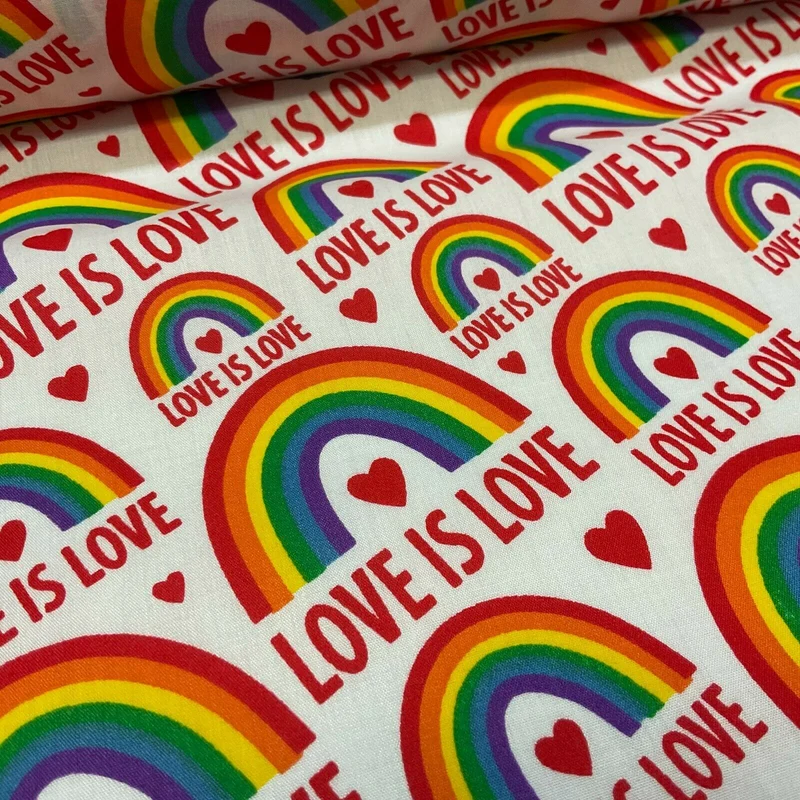 White Rainbow Poly cotton printed lightweight fabric M1632