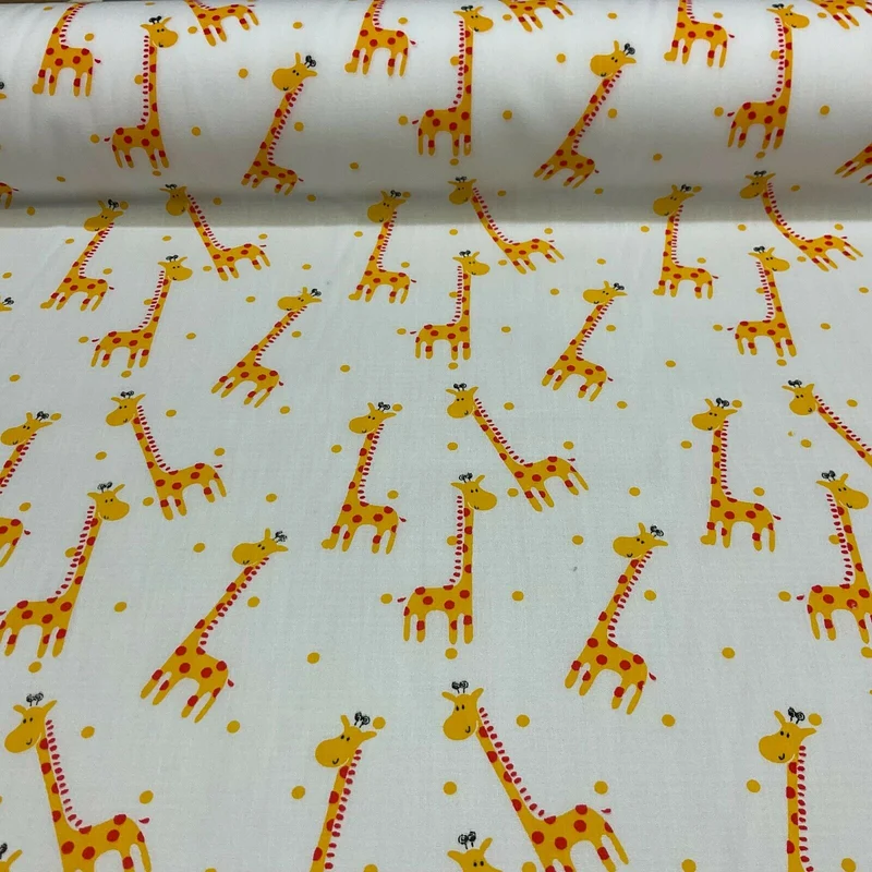 White Giraffe Novelty children's Poly cotton printed lightweight fabric M1619