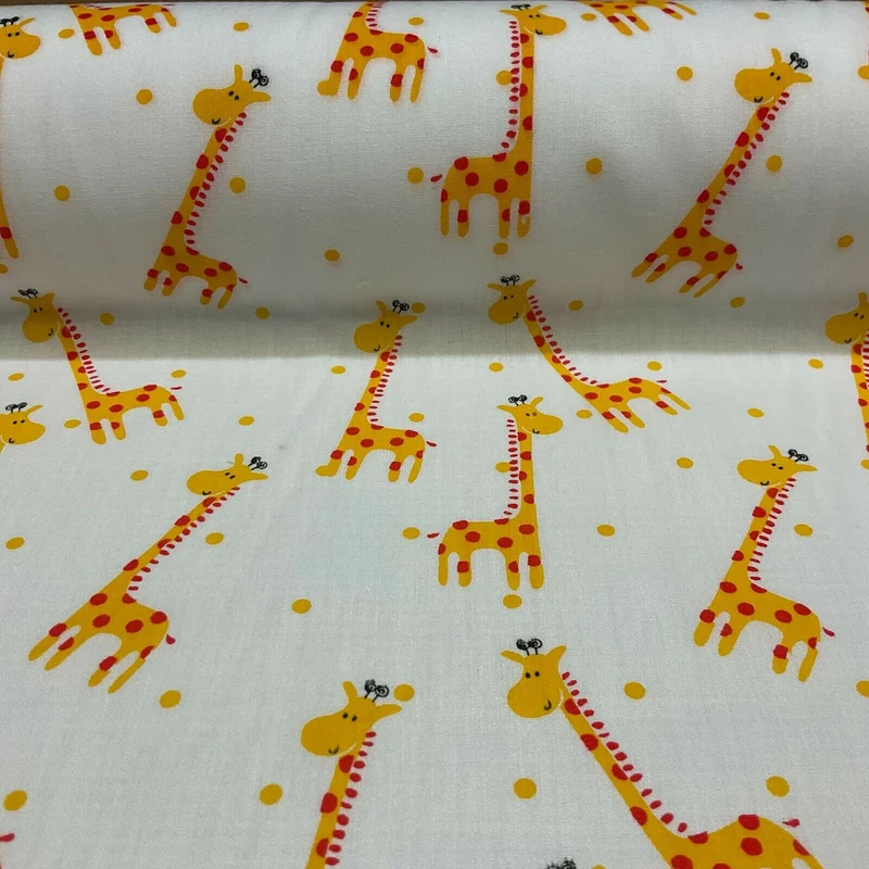 White Giraffe Novelty children's Poly cotton printed lightweight fabric M1619
