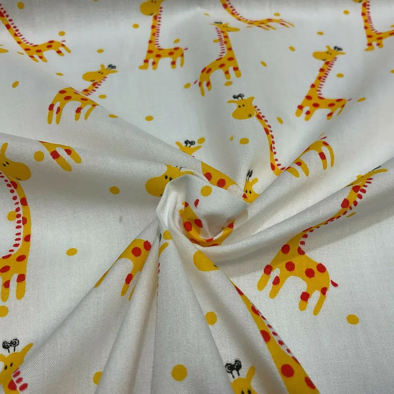White Giraffe Novelty children's Poly cotton printed lightweight fabric M1619