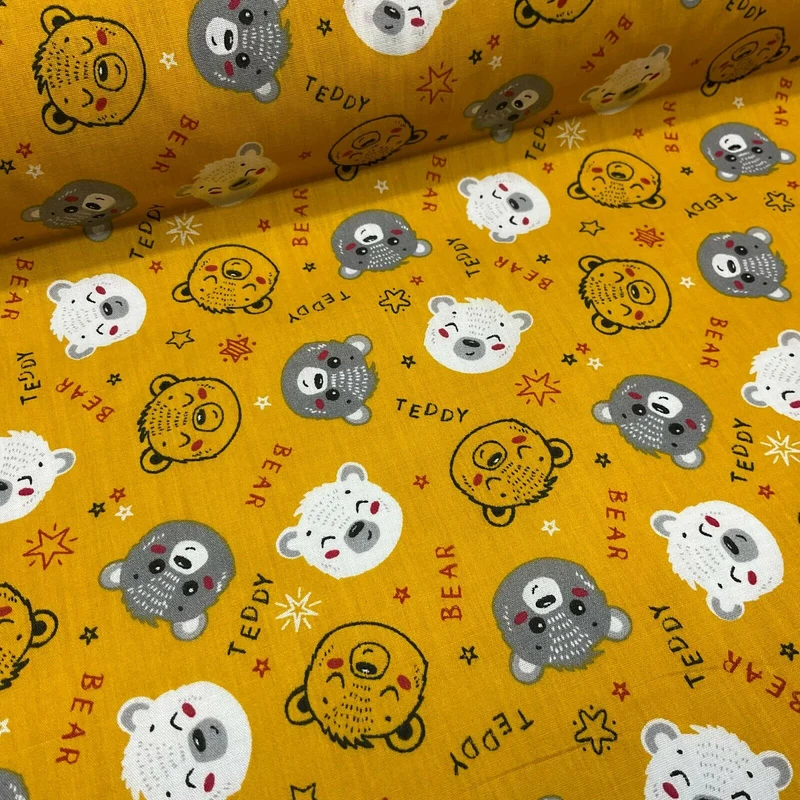 Teddy Bear face Novelty children's Poly cotton printed lightweight fabric M1621